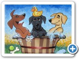 Acrylic painting: Three Labs in a Tub